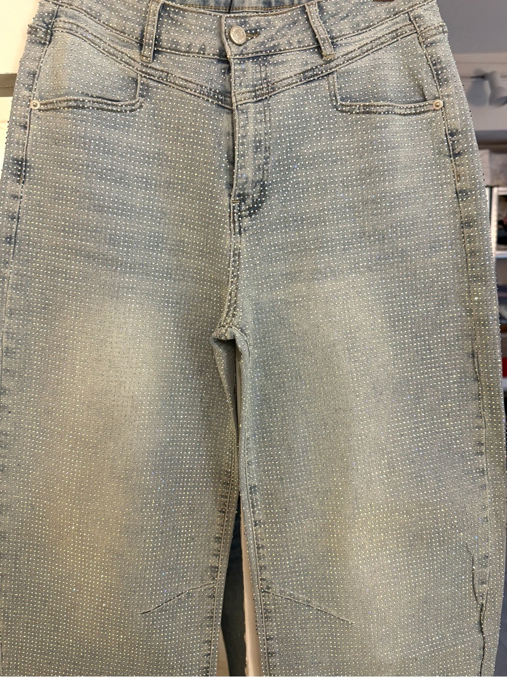 Women Straight Light Blue Denim Jeans with Micro Dot Texture